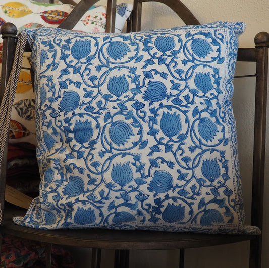 Block print double sided cushion (blue flower)