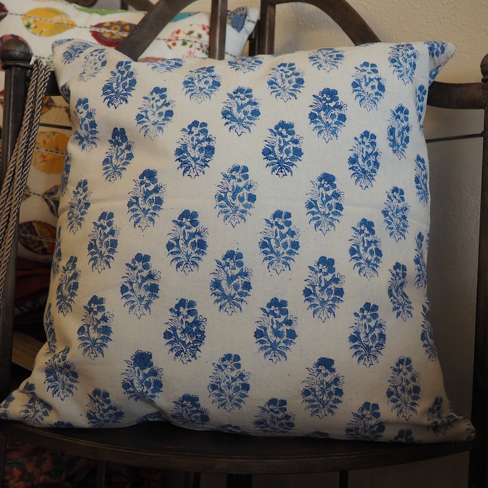 Block print double sided cushion (blue flower)