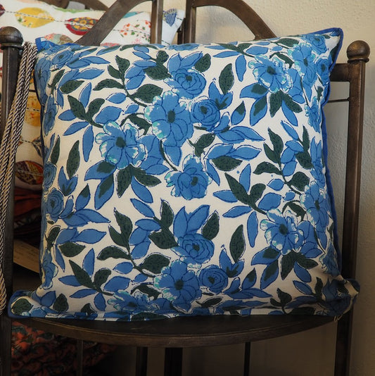 Block print double sided cushion (blue leaf)