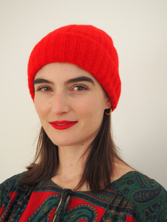 Alpaca wool mix beanie  - red