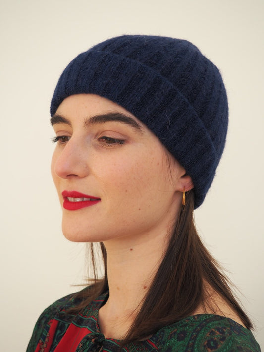 Alpaca wool mix beanie - navy blue