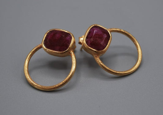 Square dark pink Rapada gold plate hoop