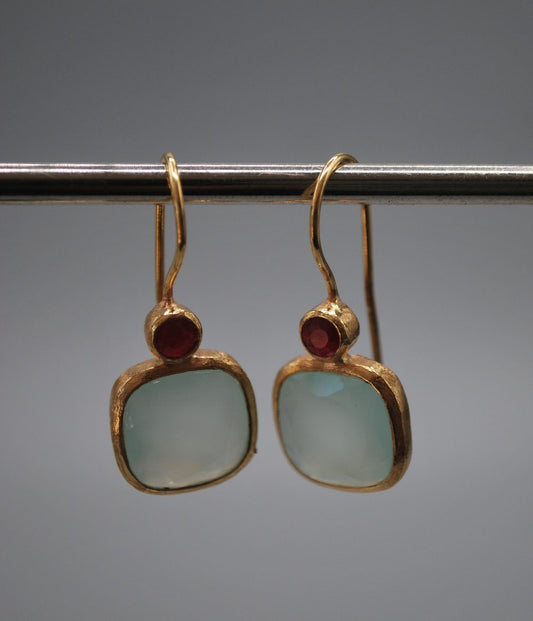 Red Rapada / Aqua Chalcedony stone drop earrings