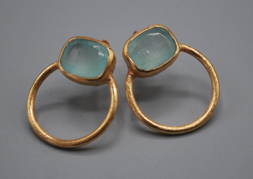 Aqua chalcedony gold plate hoop