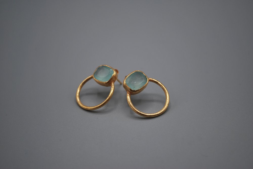 Aqua chalcedony gold plate hoop