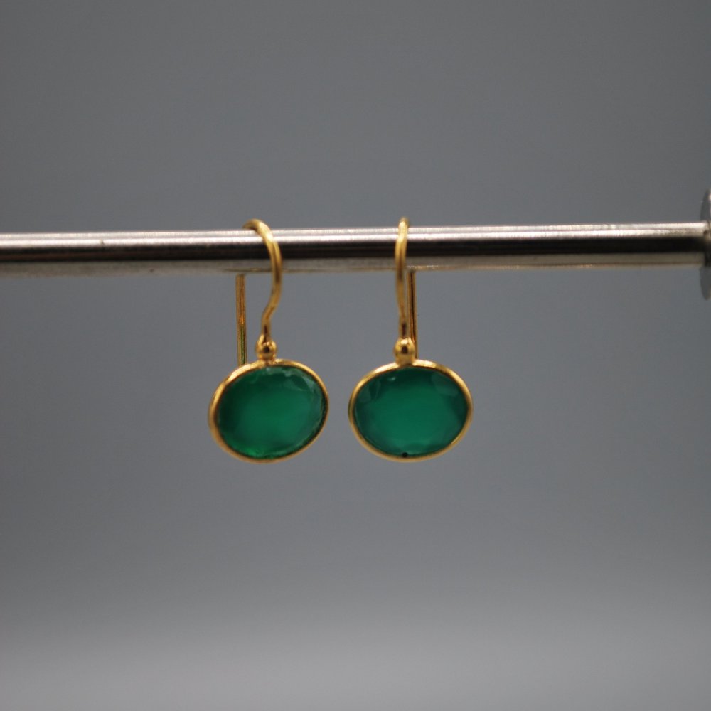 Mini oval drop earrings - green onyx