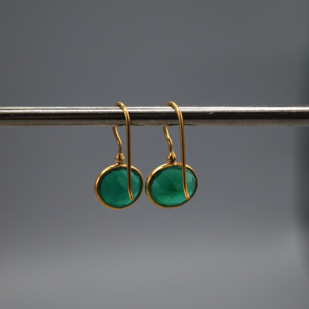 Mini oval drop earrings - green onyx