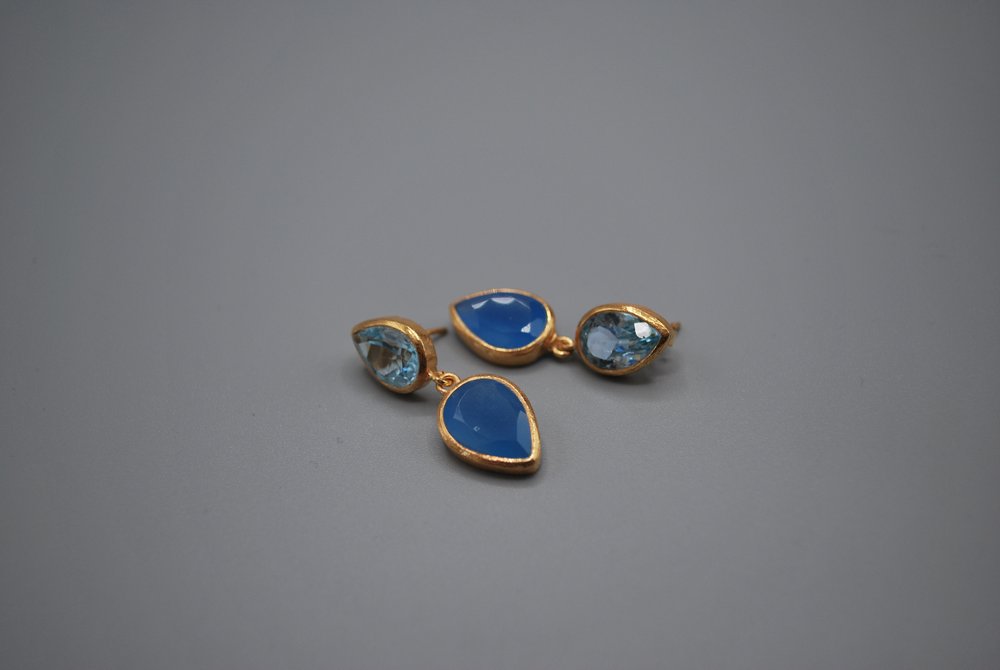 Blue Topaz/ Blue Chalcedony drop stud earrings