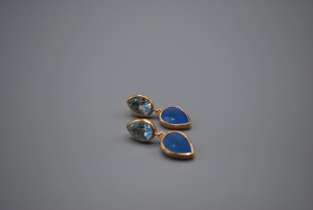 Blue Topaz/ Blue Chalcedony drop stud earrings