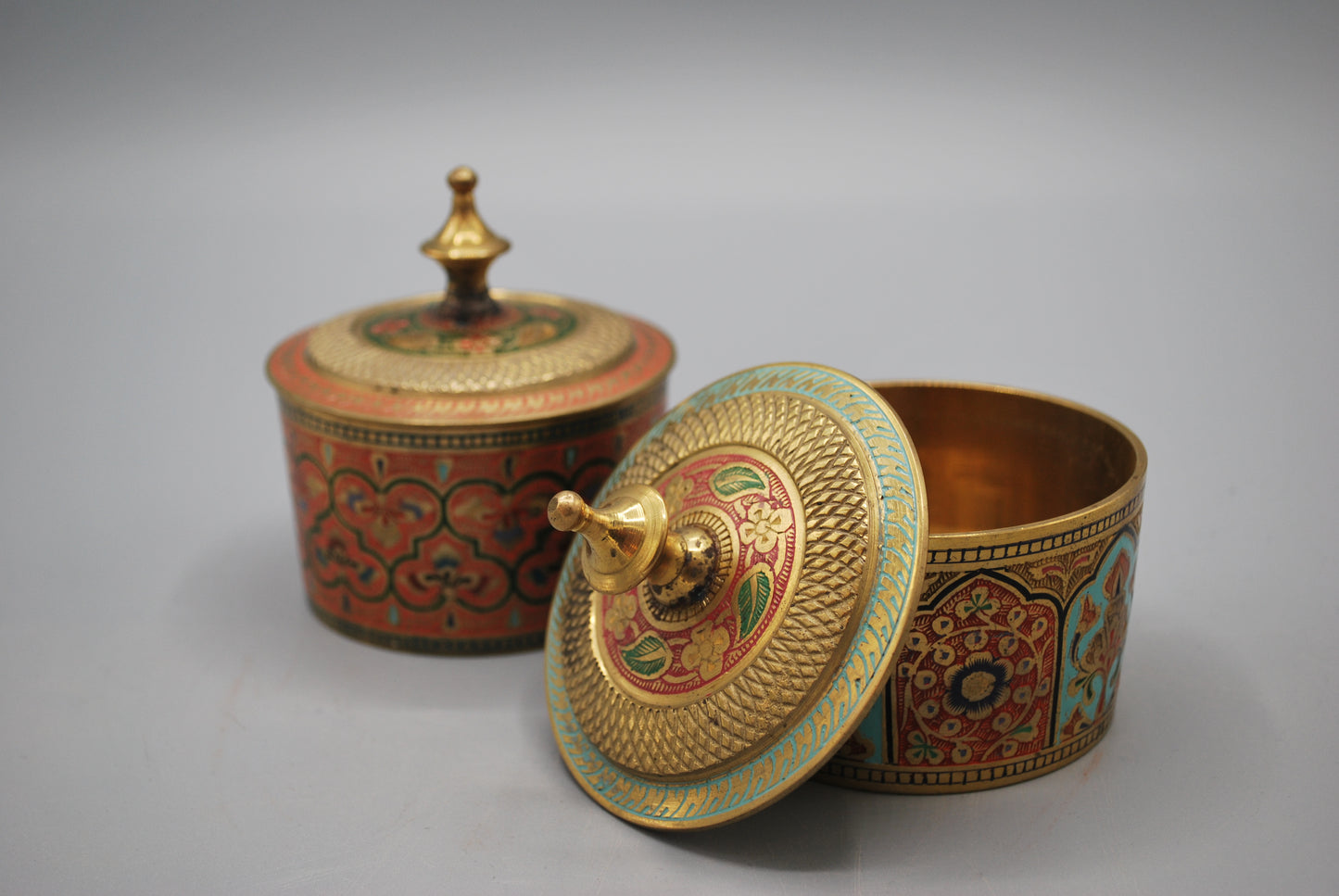Brass hand enameled ‘bindi’ pot with lid