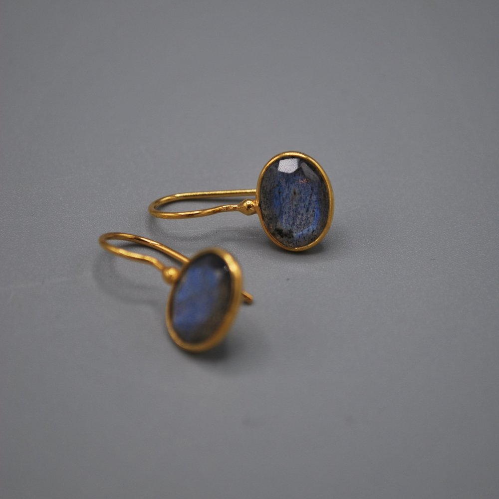 Mini oval drop earrings - labradorite