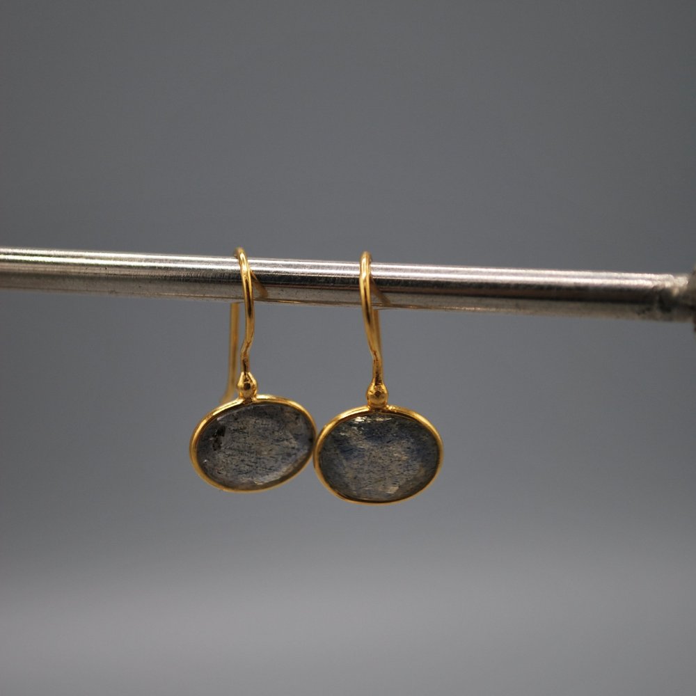 Mini oval drop earrings - labradorite