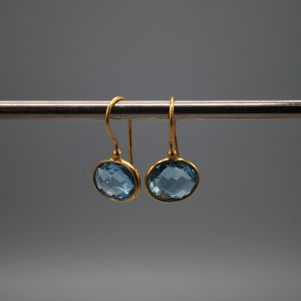 Mini oval drop earrings - blue topaz