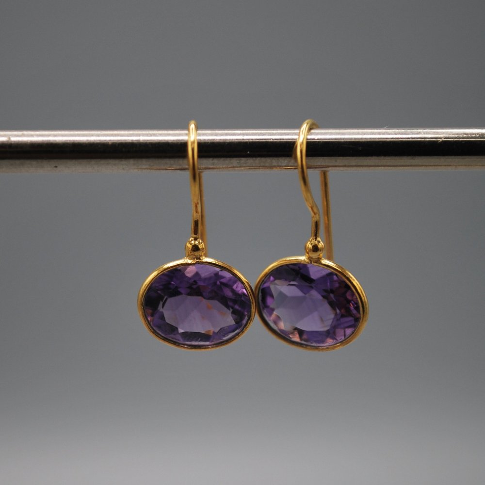 Mini oval drop earrings - amethyst