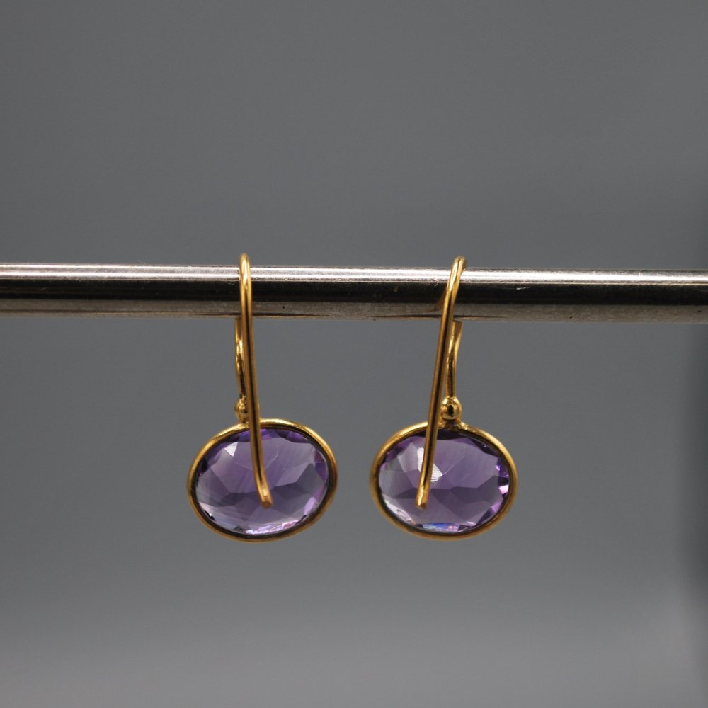 Mini oval drop earrings - amethyst