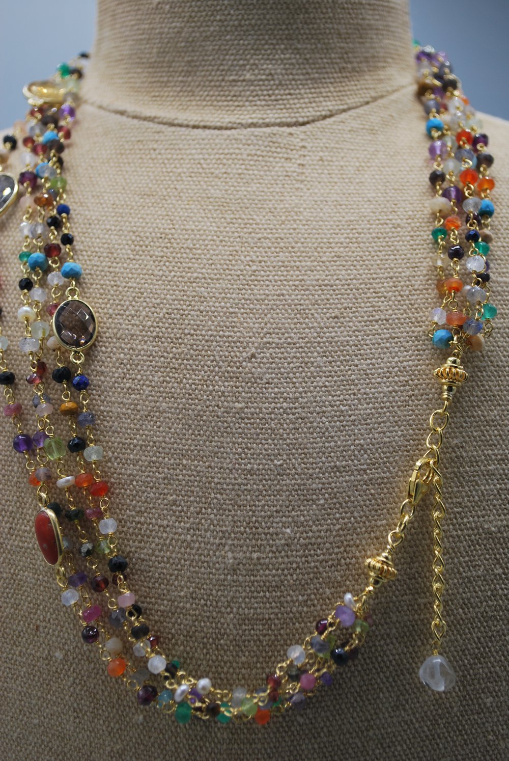 Semi precious stone 5 row necklace