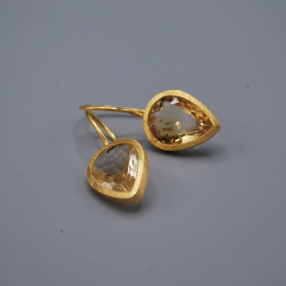 Pear drop gem earrings - citrine