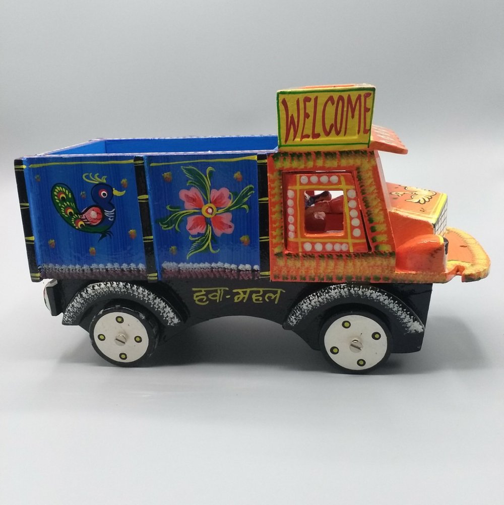 Orange/blue wooden truck