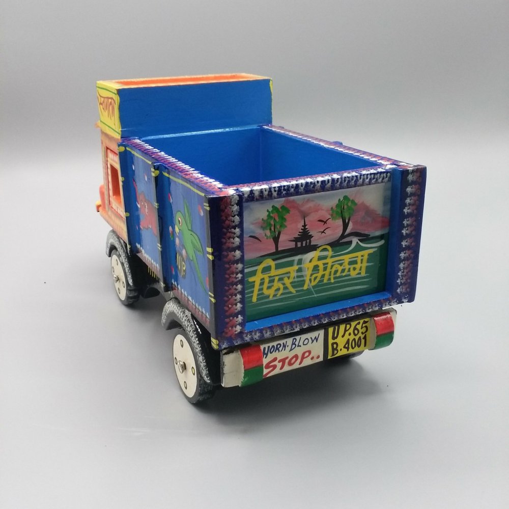 Orange/blue wooden truck