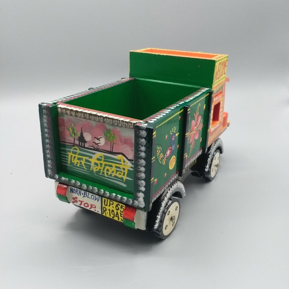 Orange/green wooden truck