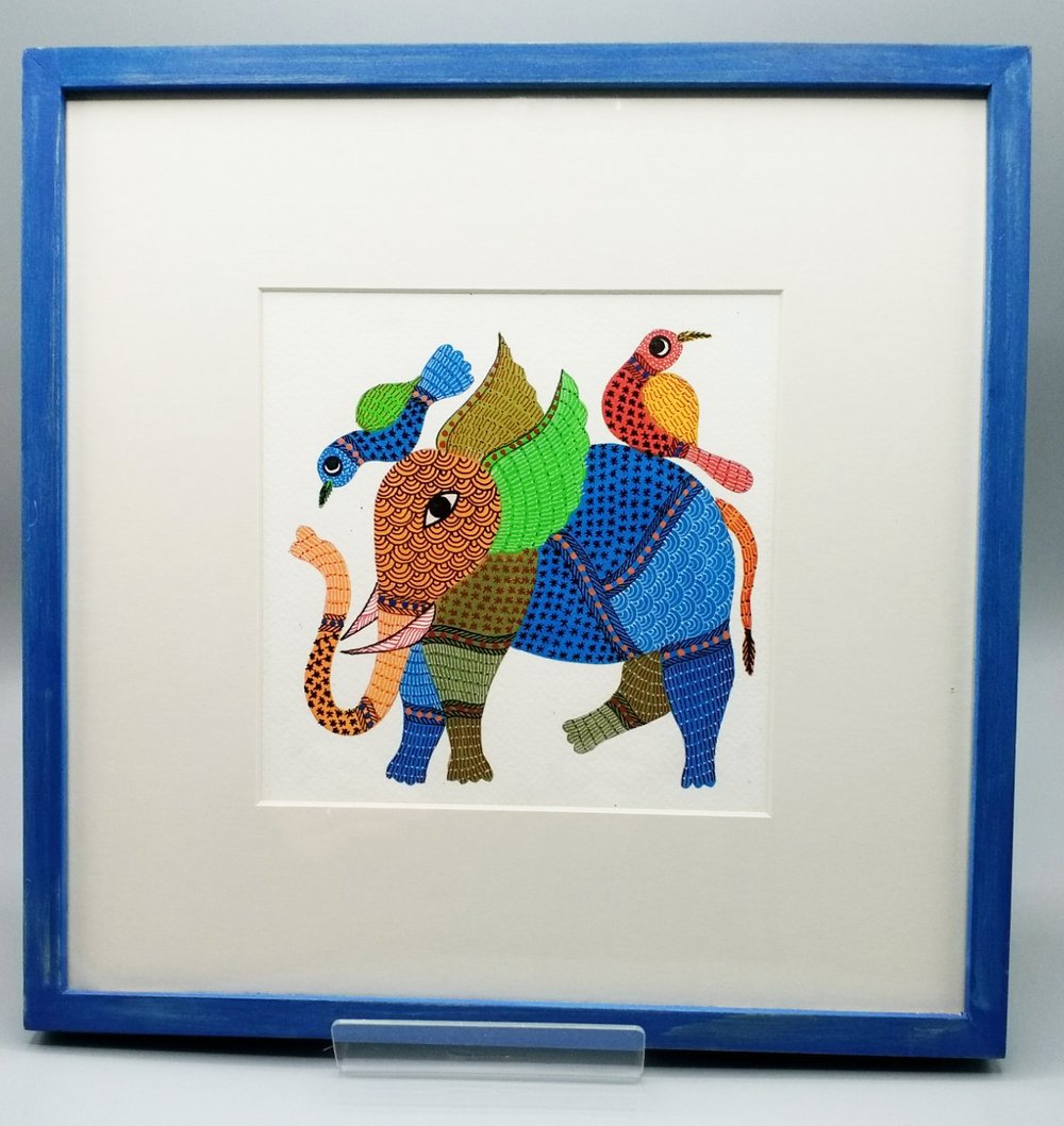Blue elephant painting with frame