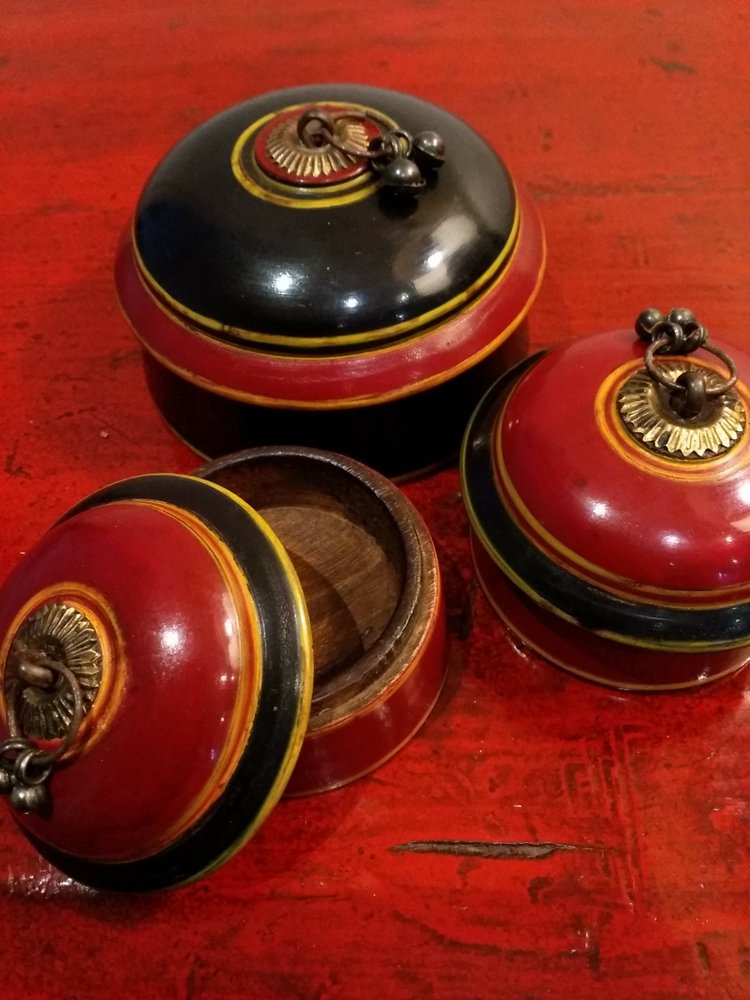 Large round hand crafted spice box