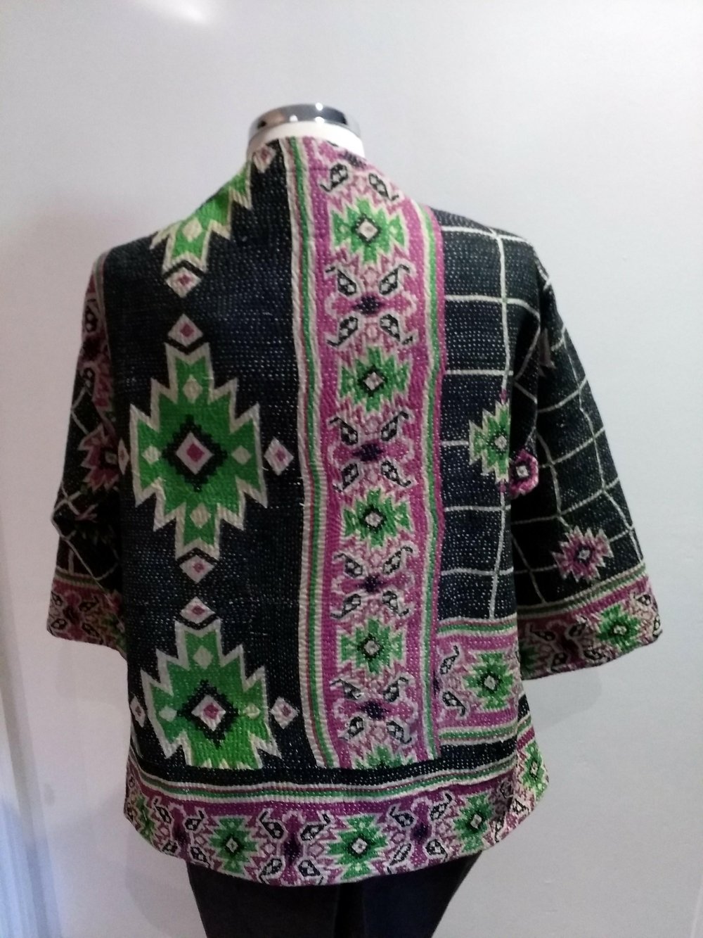 Kantha stitch jacket - black