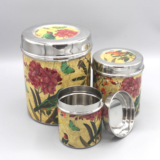 Exotic jungle print storage tins