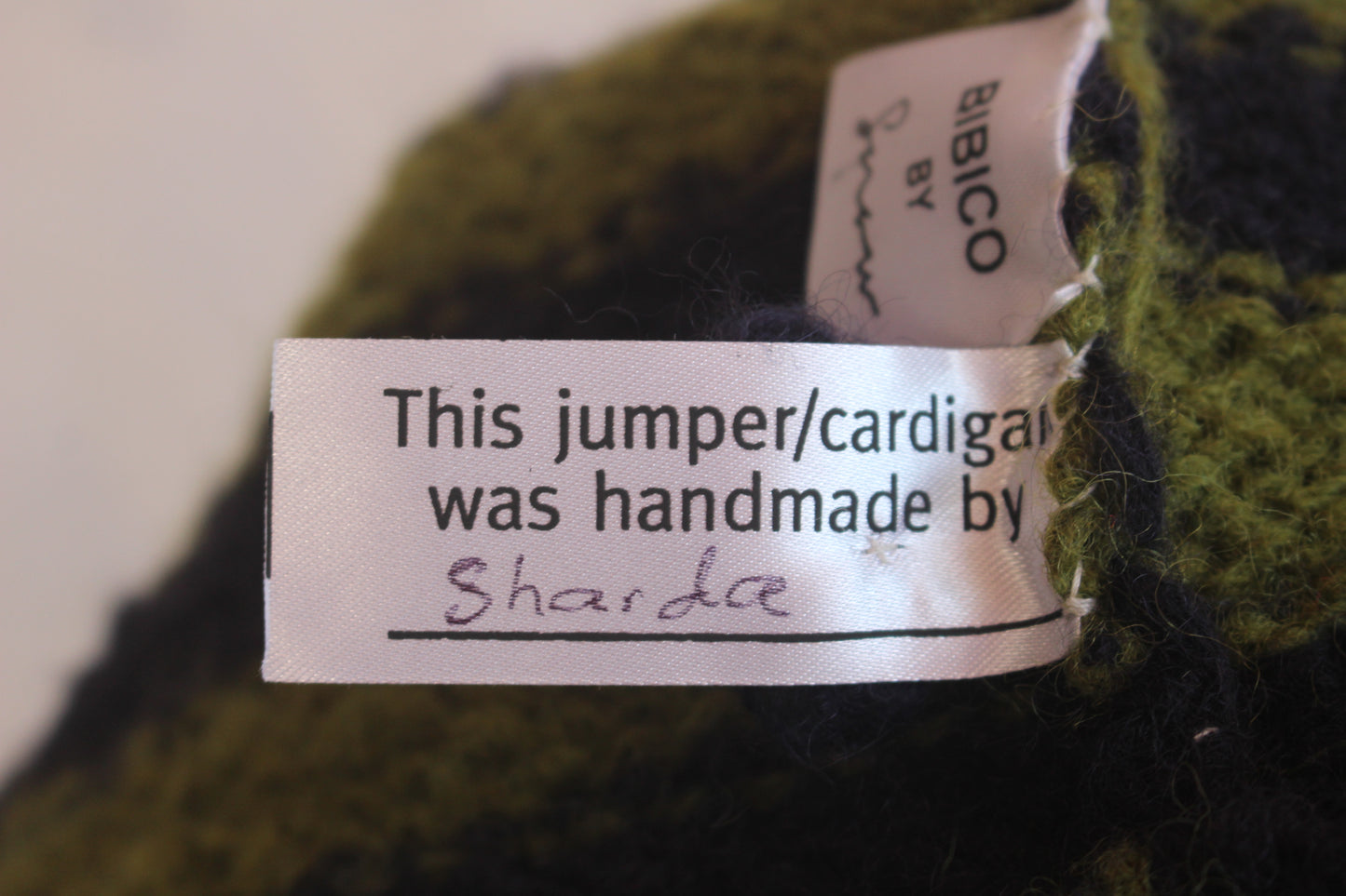 Pure wool hand knitted apple green and navy stripe jumper