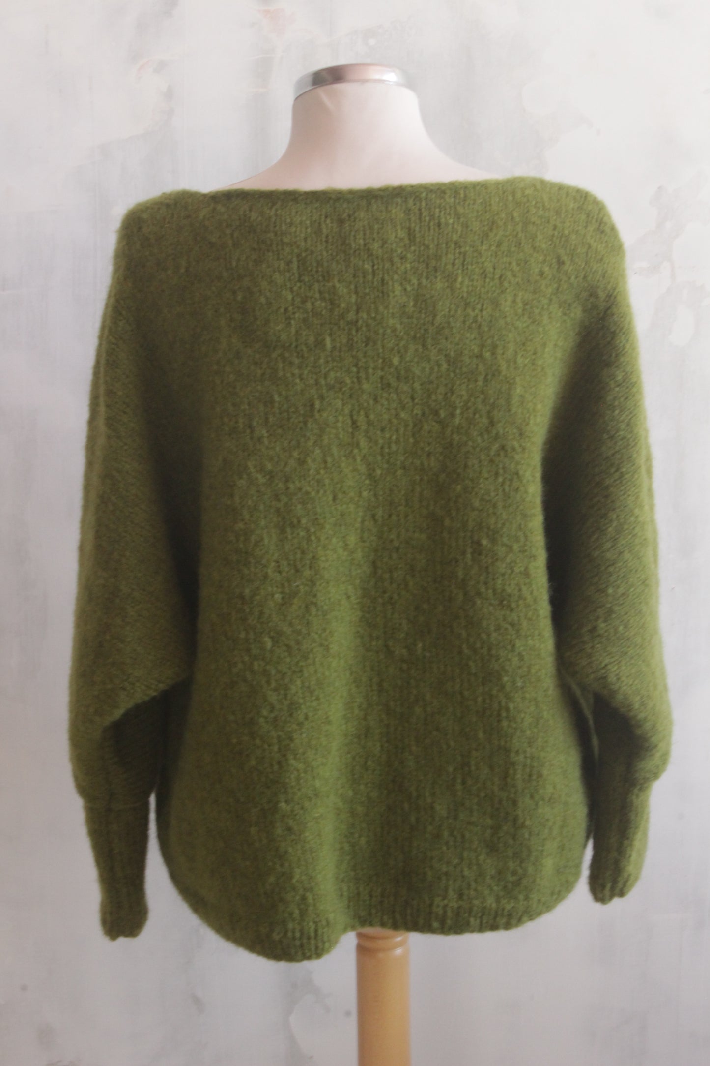 Pure wool hand knitted apple green ovesized V-neck jumper