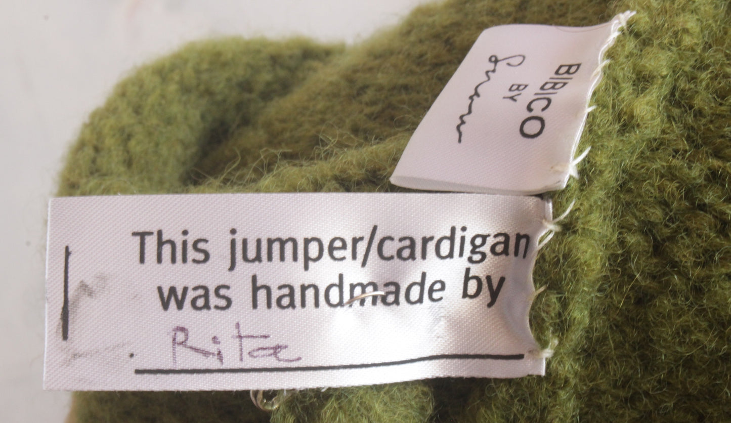 Pure wool hand knitted apple green ovesized V-neck jumper