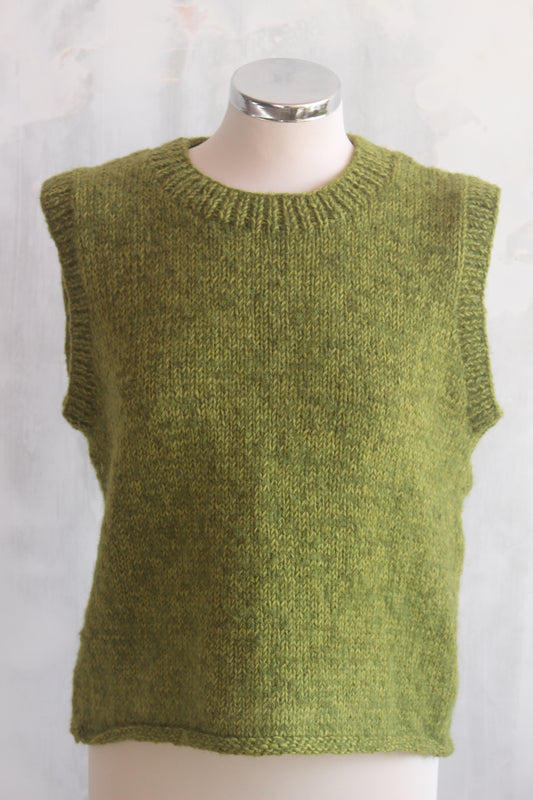 Pure wool hand knitted apple green sleeveless tank top