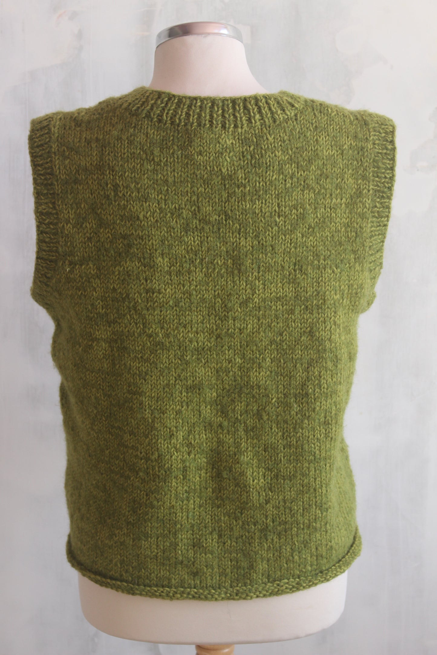 Pure wool hand knitted apple green sleeveless tank top