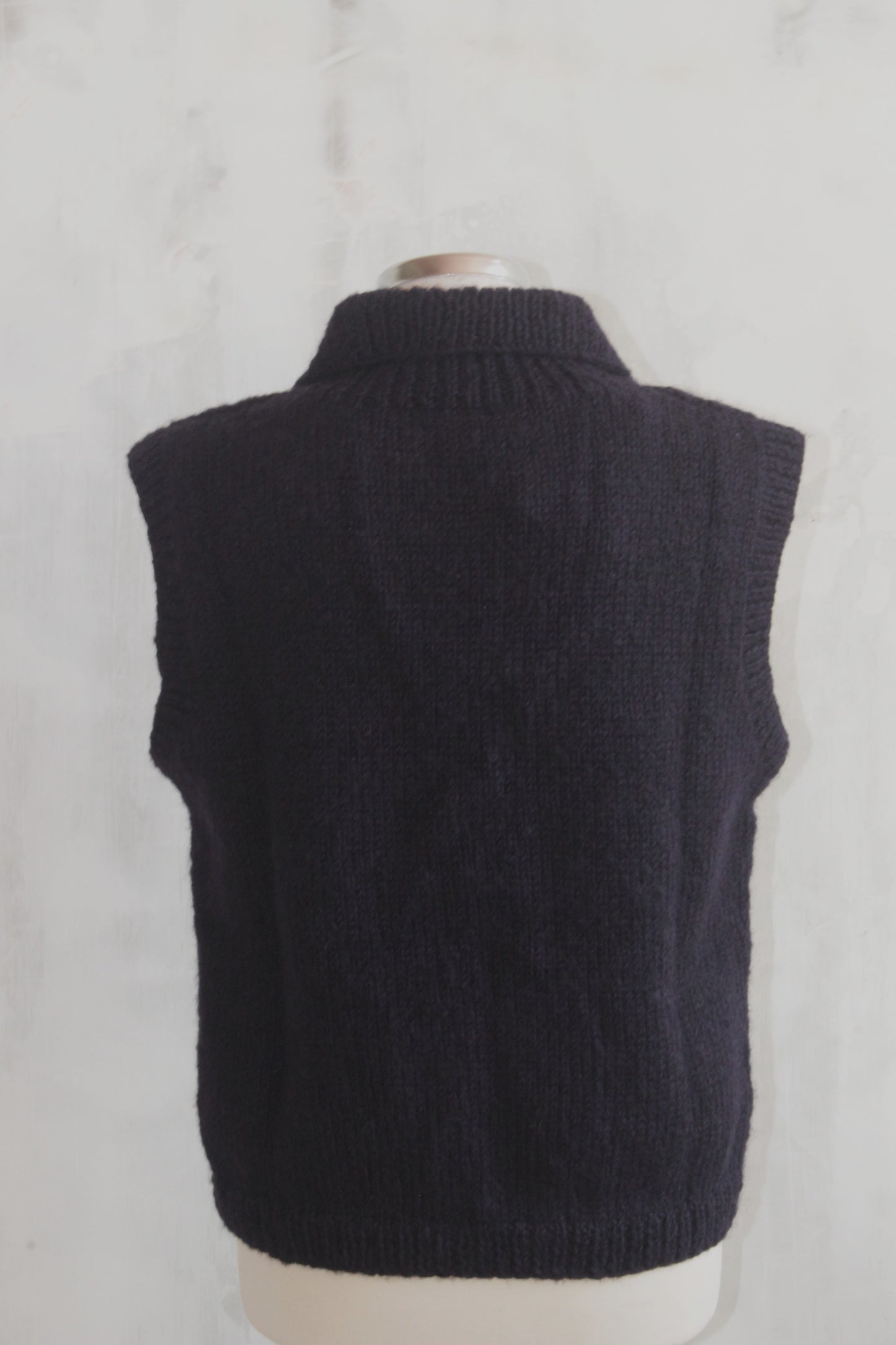 Pure wool hand knitted navy cable knit tank