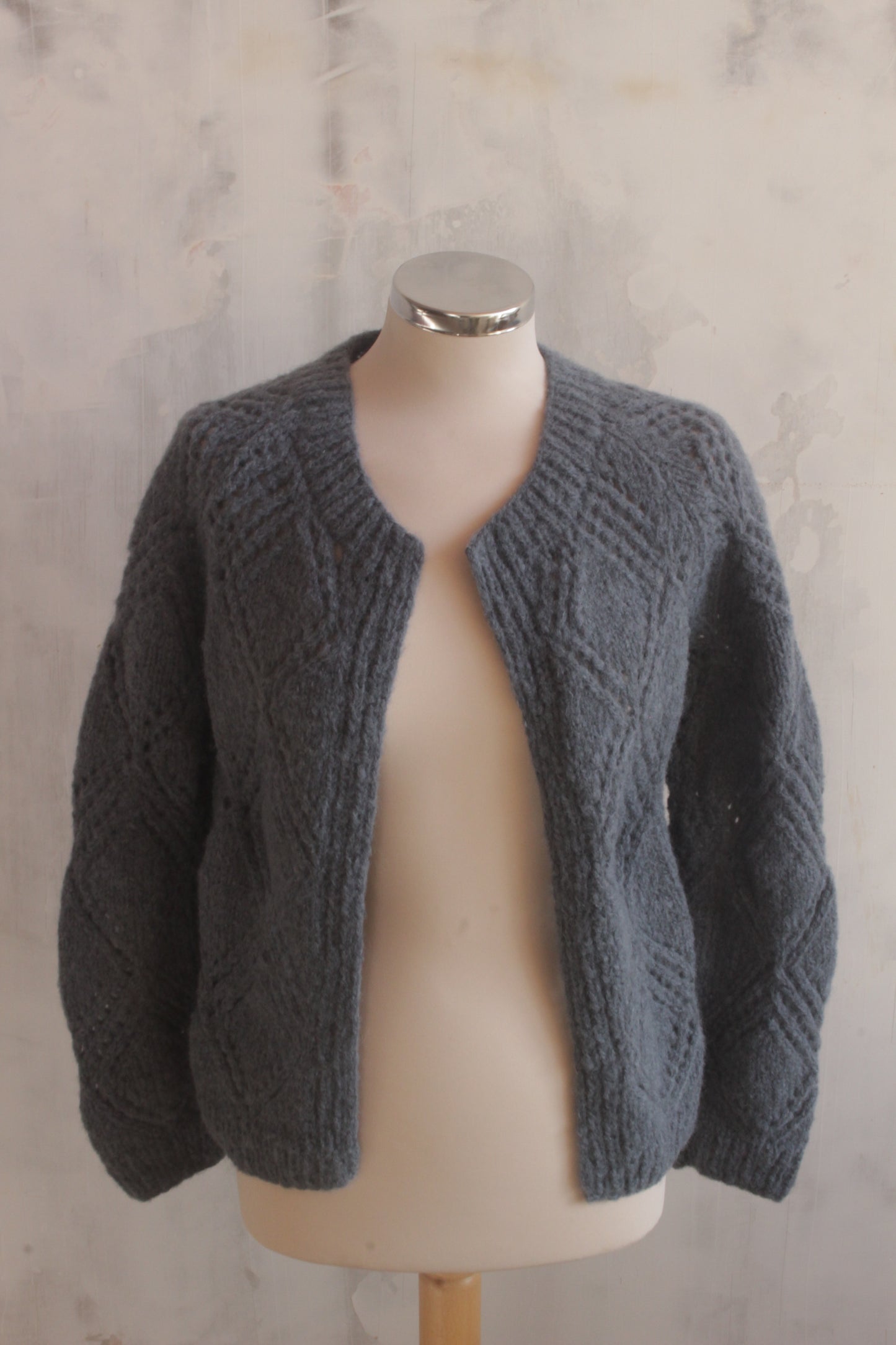 Pure wool soft French blue hand knitted cardigan