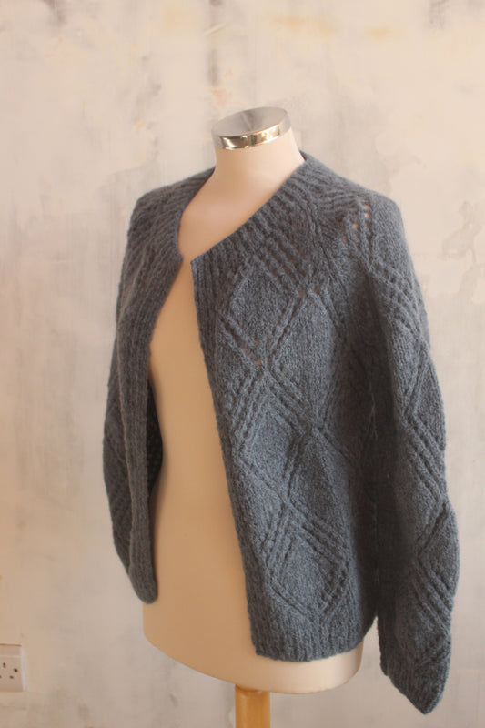 Pure wool soft French blue hand knitted cardigan