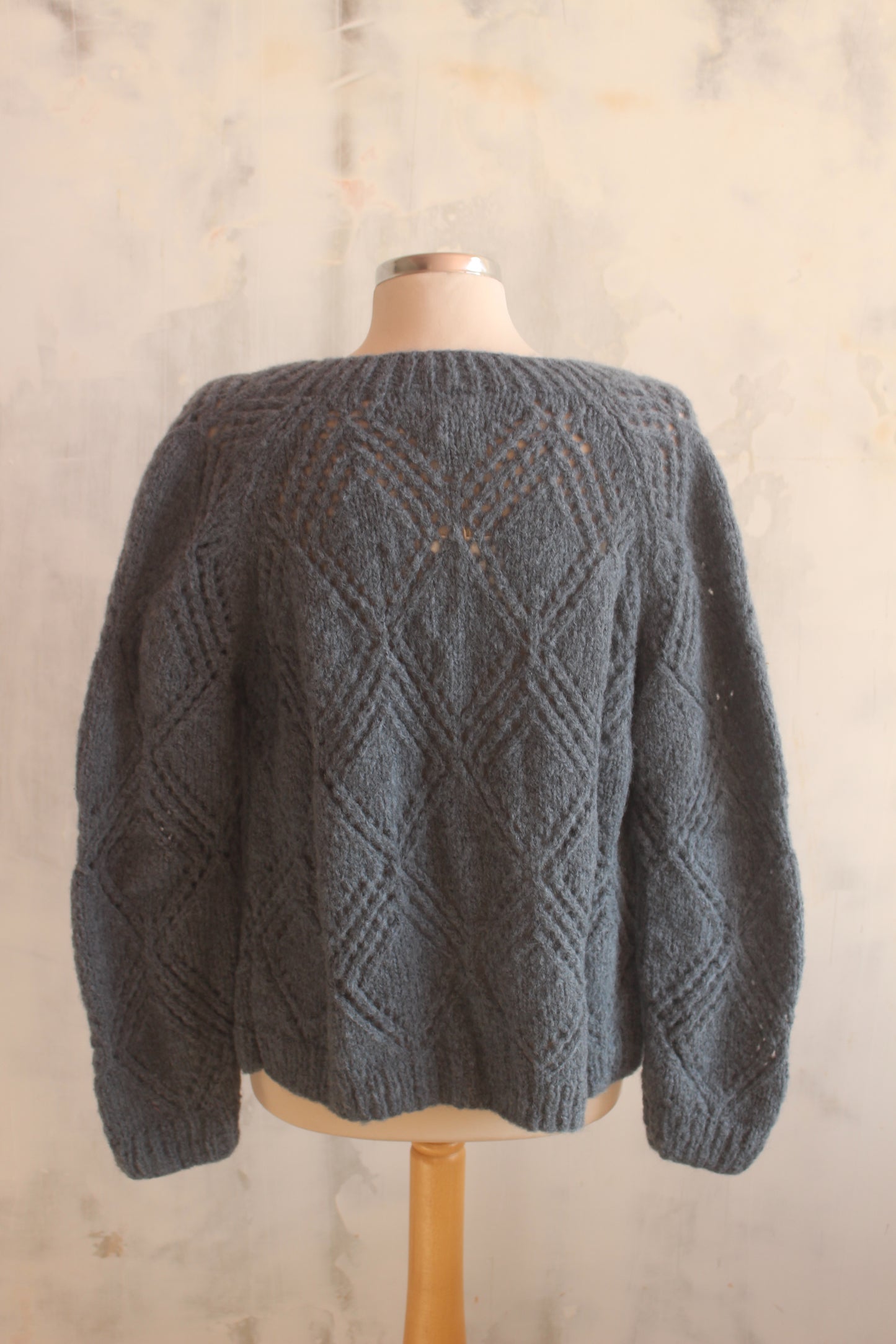 Pure wool soft French blue hand knitted cardigan