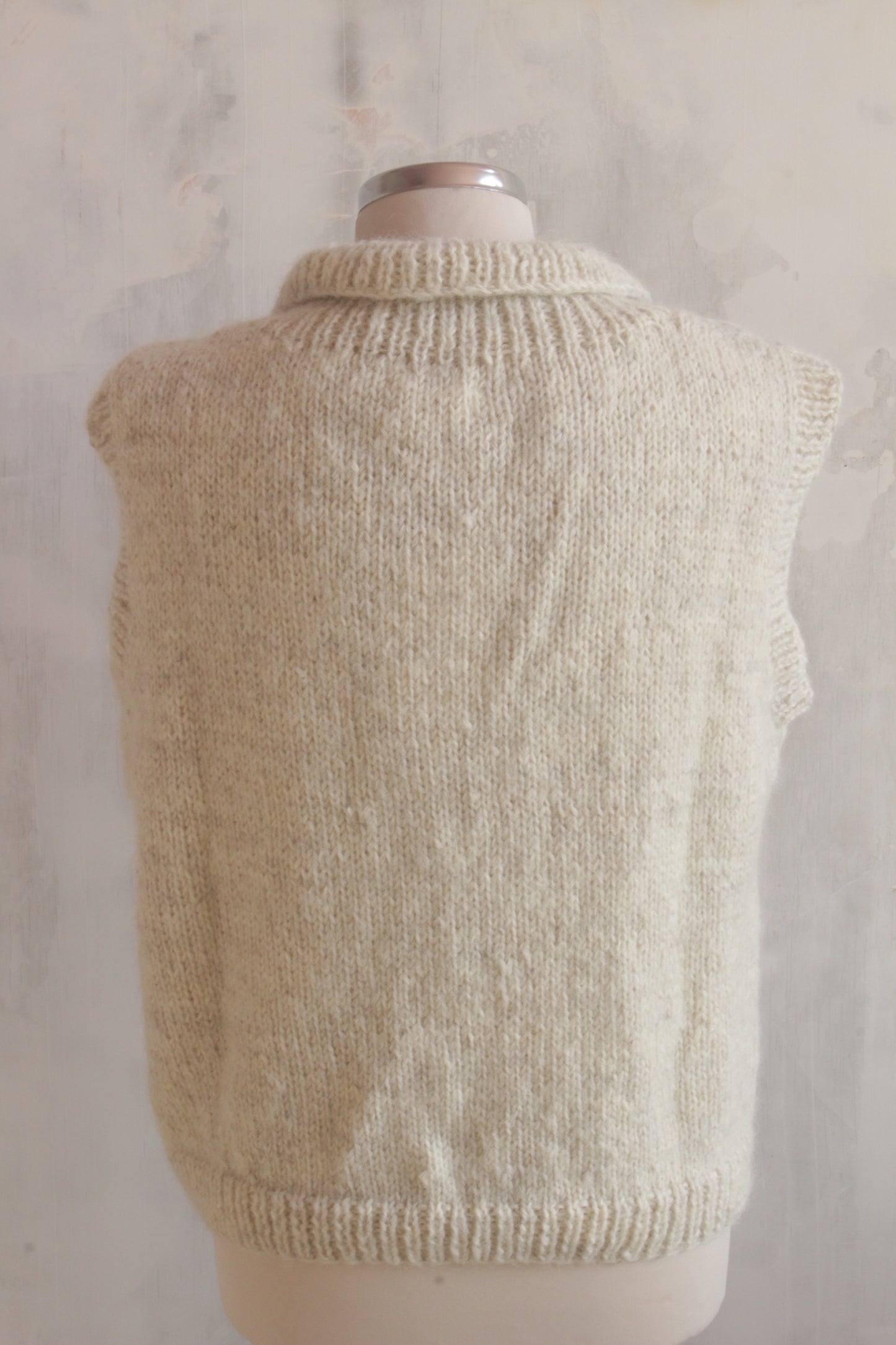 Pure wool hand knitted natural button cable knit sleeveless tank