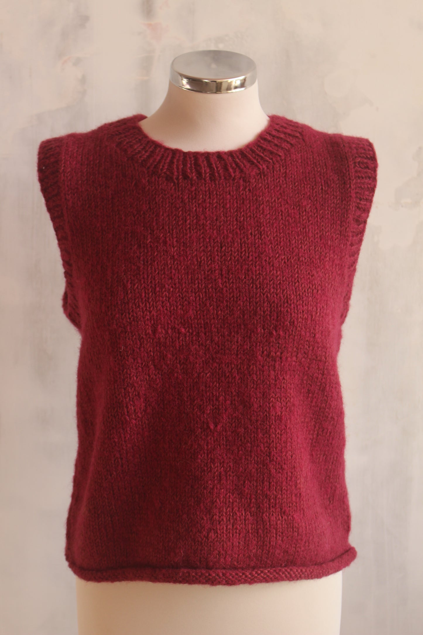 Pure wool hand knitted raspberry sleeveless tank top