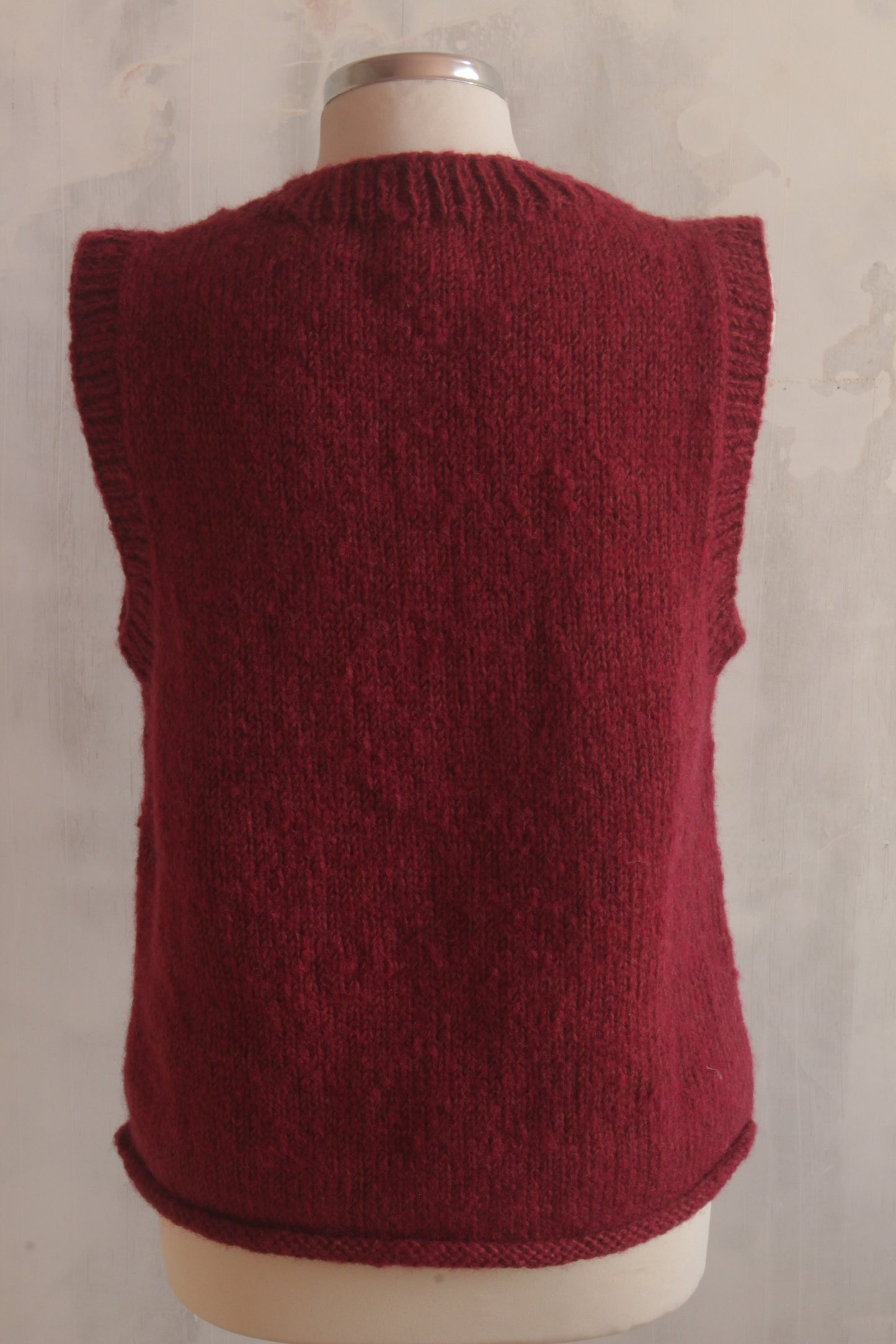 Pure wool hand knitted raspberry sleeveless tank top