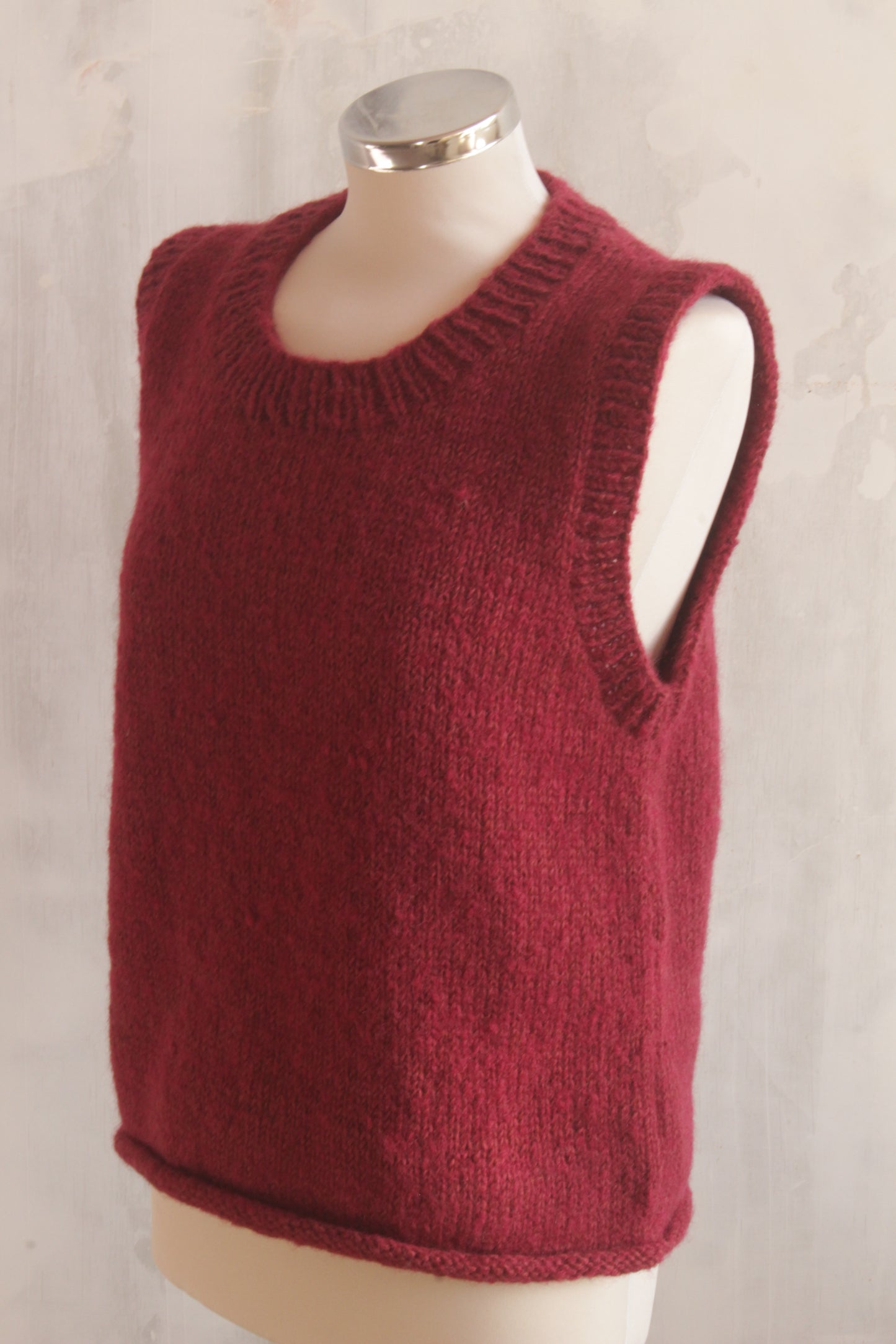 Pure wool hand knitted raspberry sleeveless tank top
