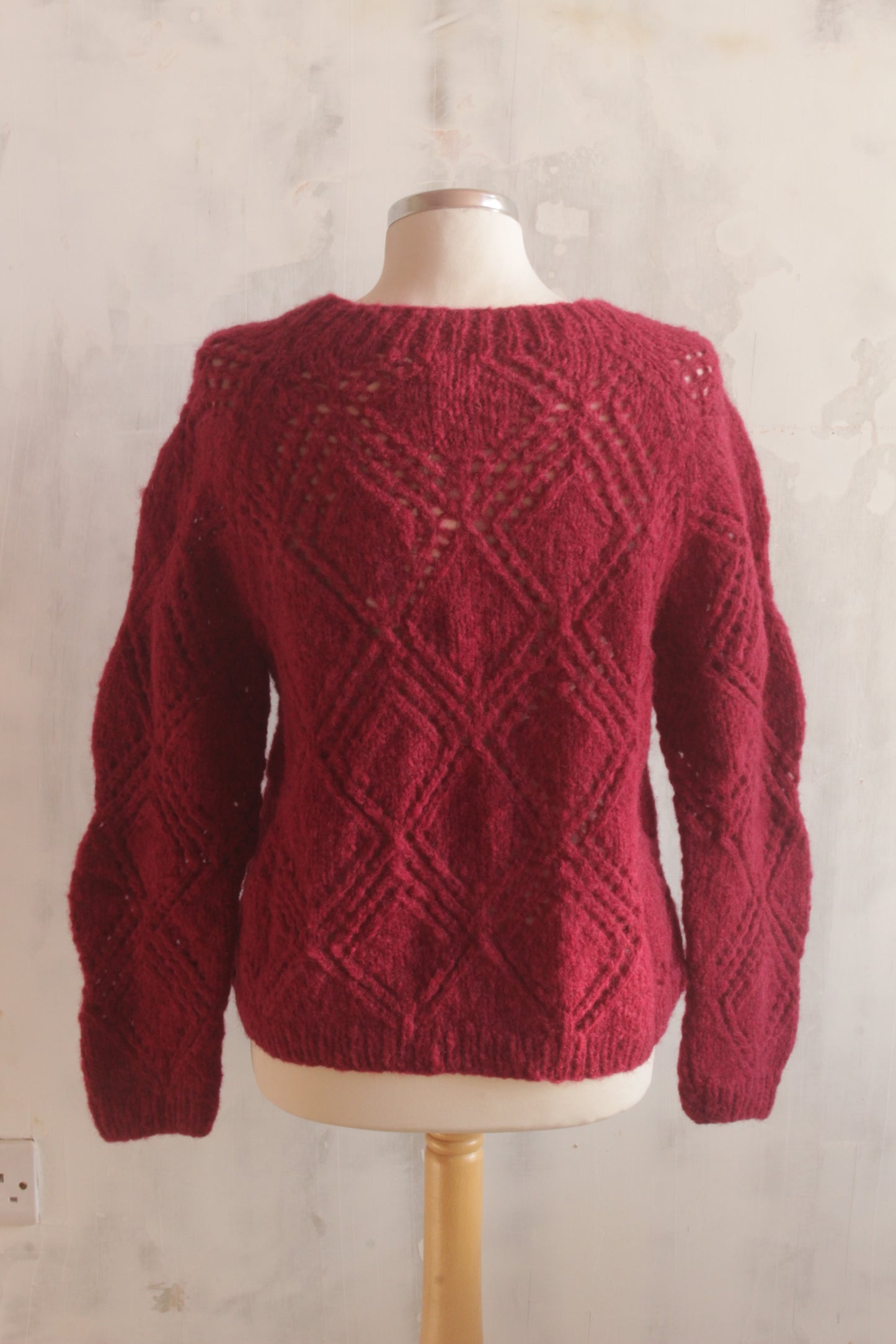 Pure wool hand knitted raspberry cardigan