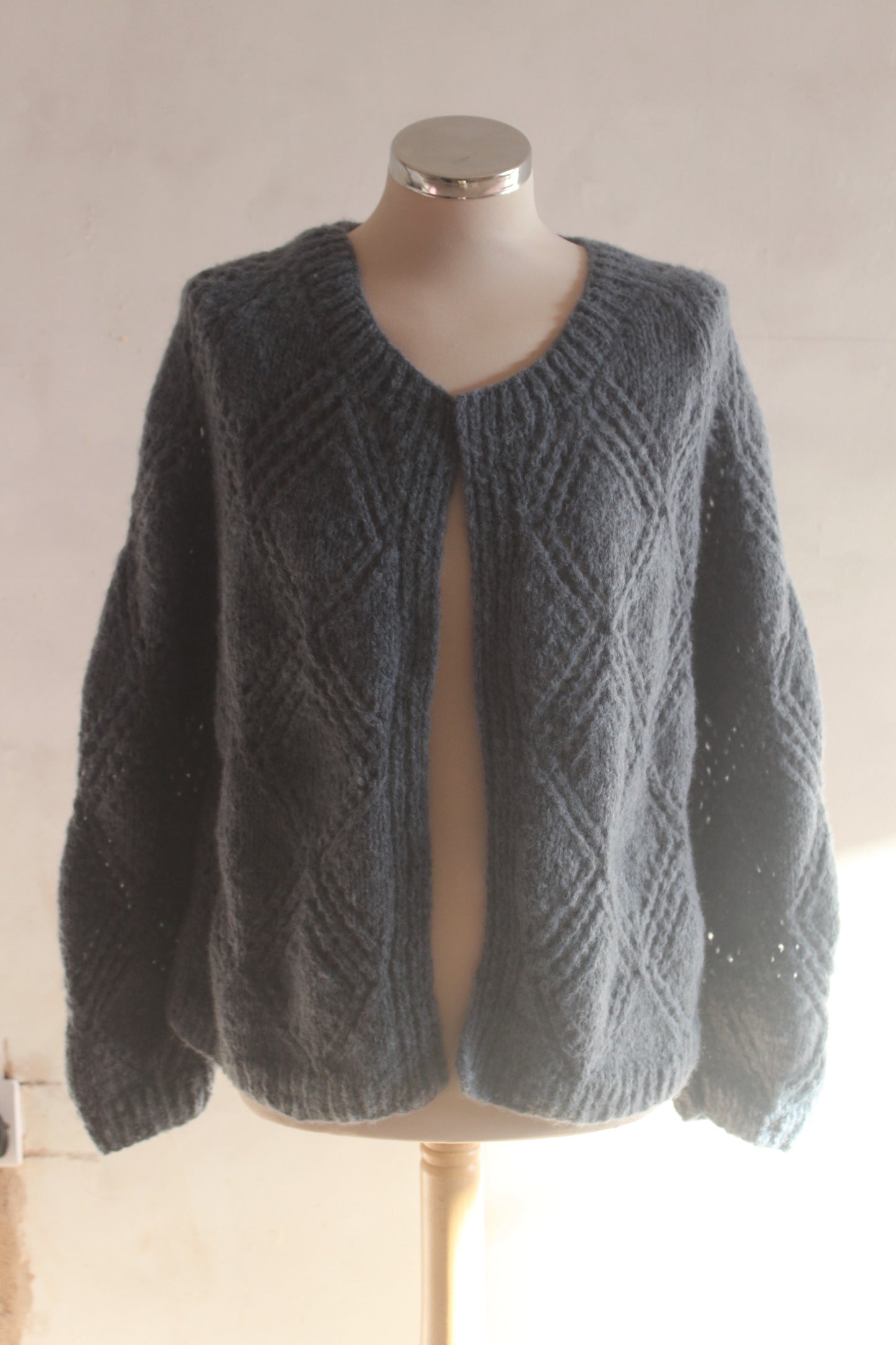 Pure wool soft French blue hand knitted cardigan