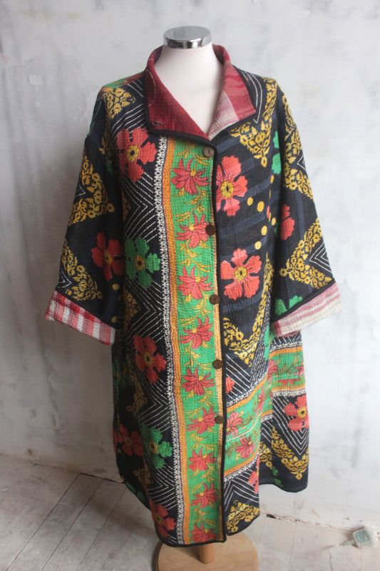 Kantha stitch coat - black
