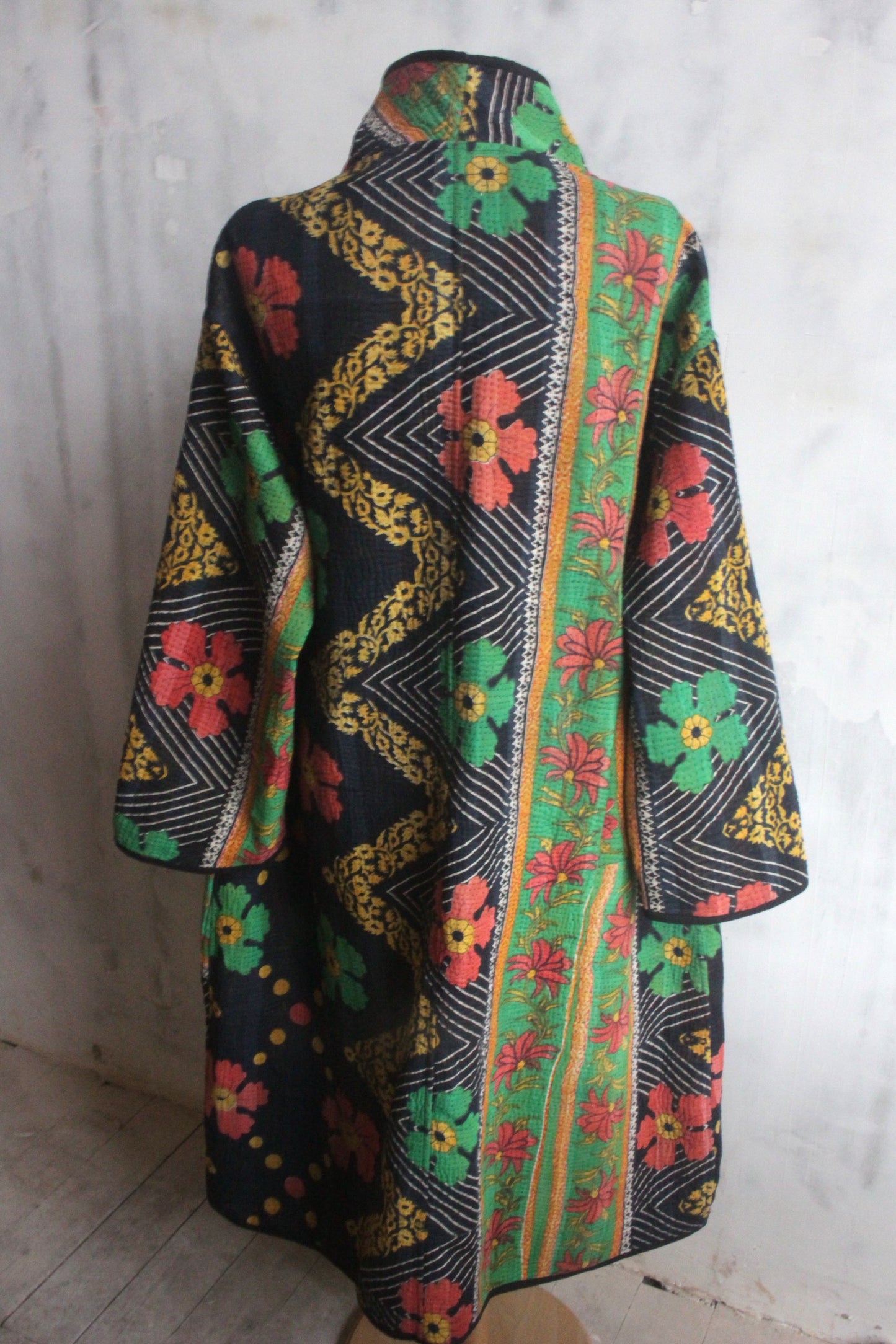 Kantha stitch coat - black