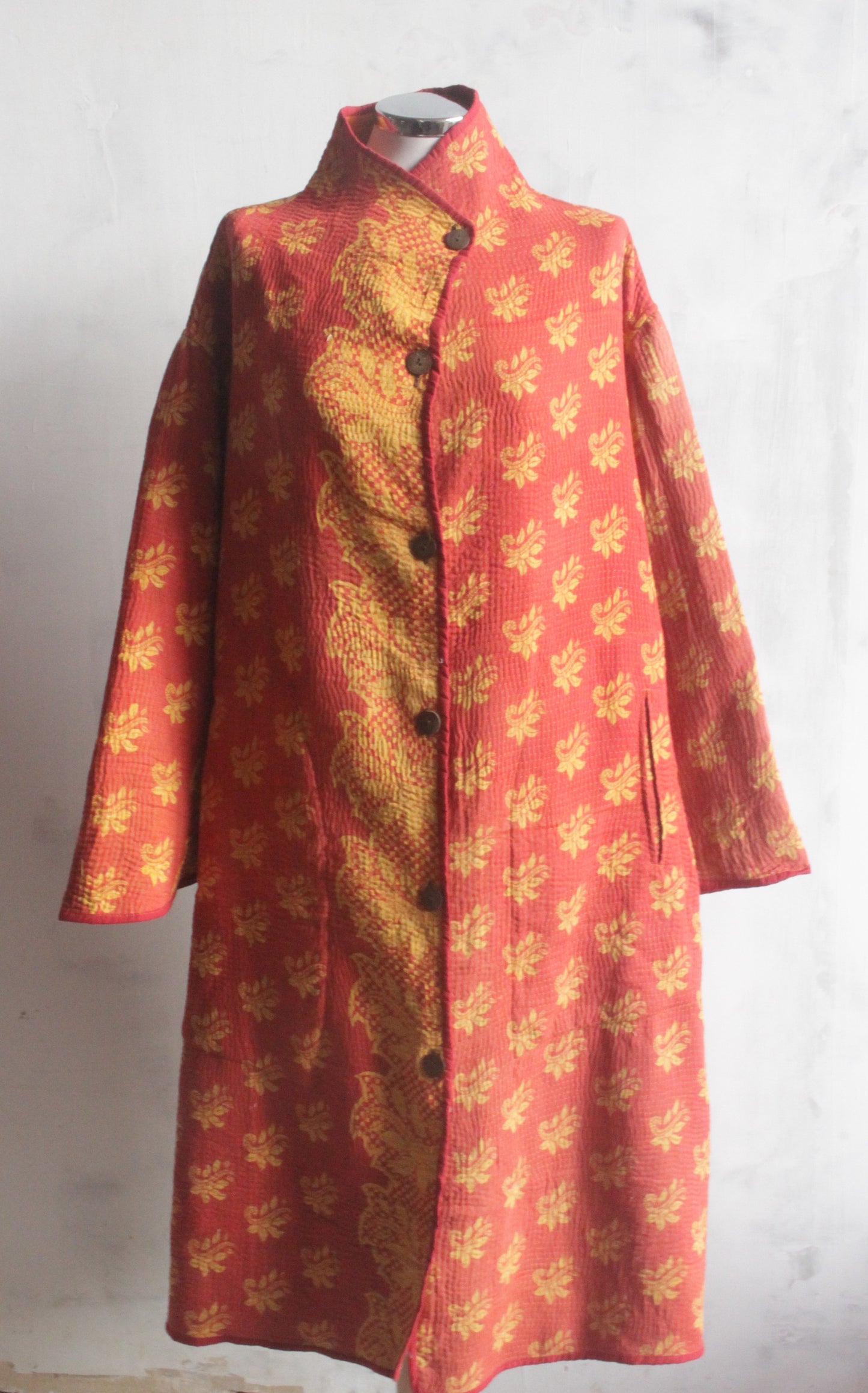 Kantha stitch coat - orange