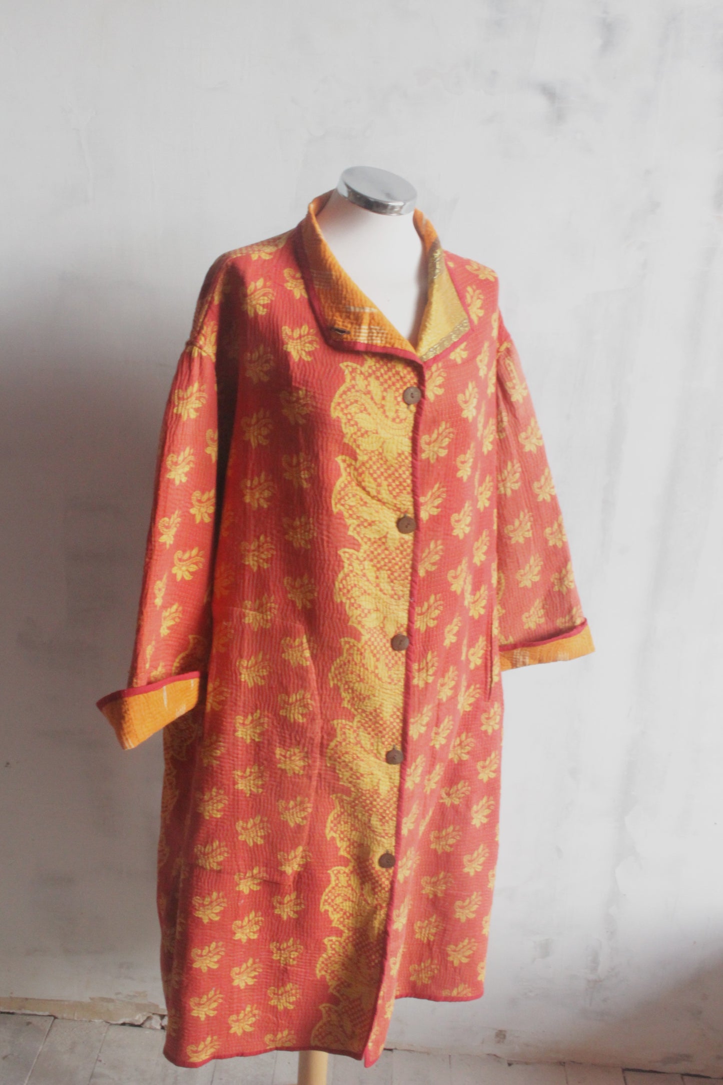 Kantha stitch coat - orange