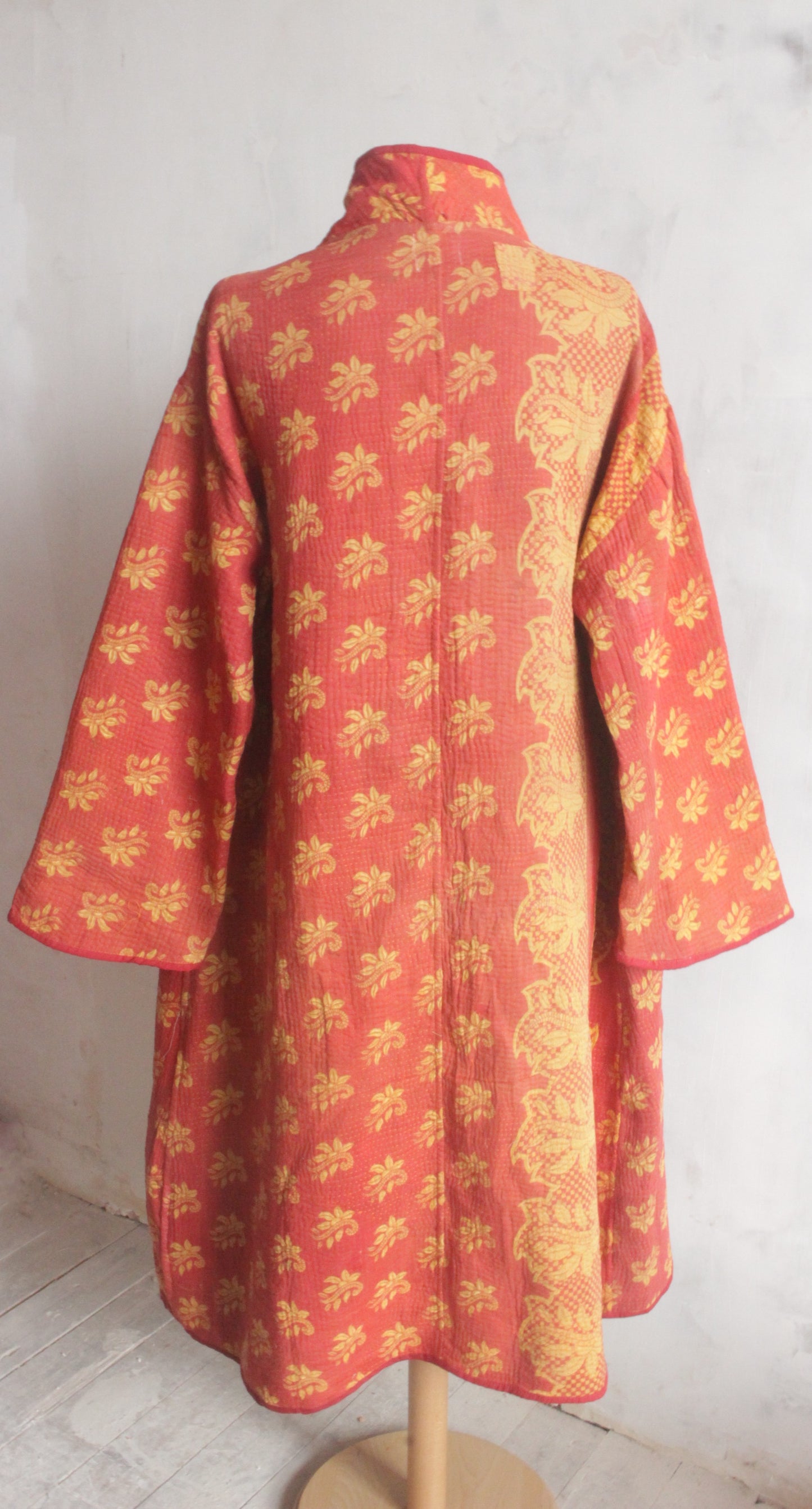 Kantha stitch coat - orange