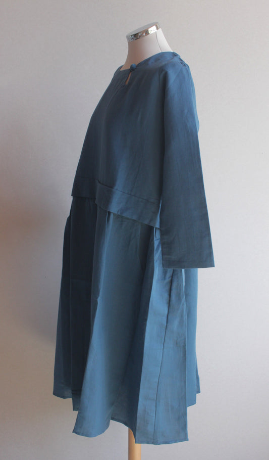 Navy blue deboy linen mix dress