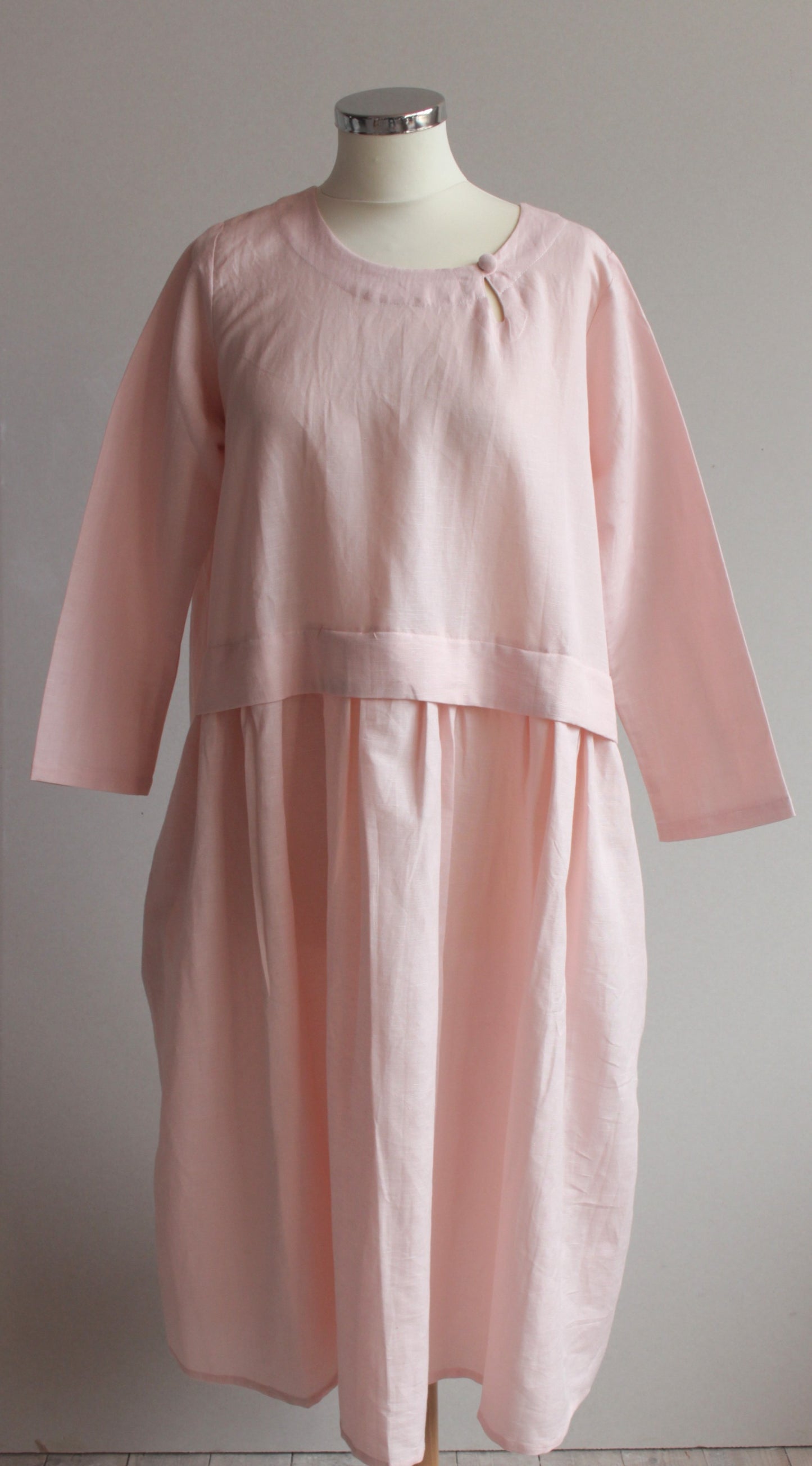 Blush pink deboy linen mix dress